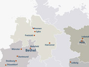 Eine Landkarte mit den Standorten von Bethel